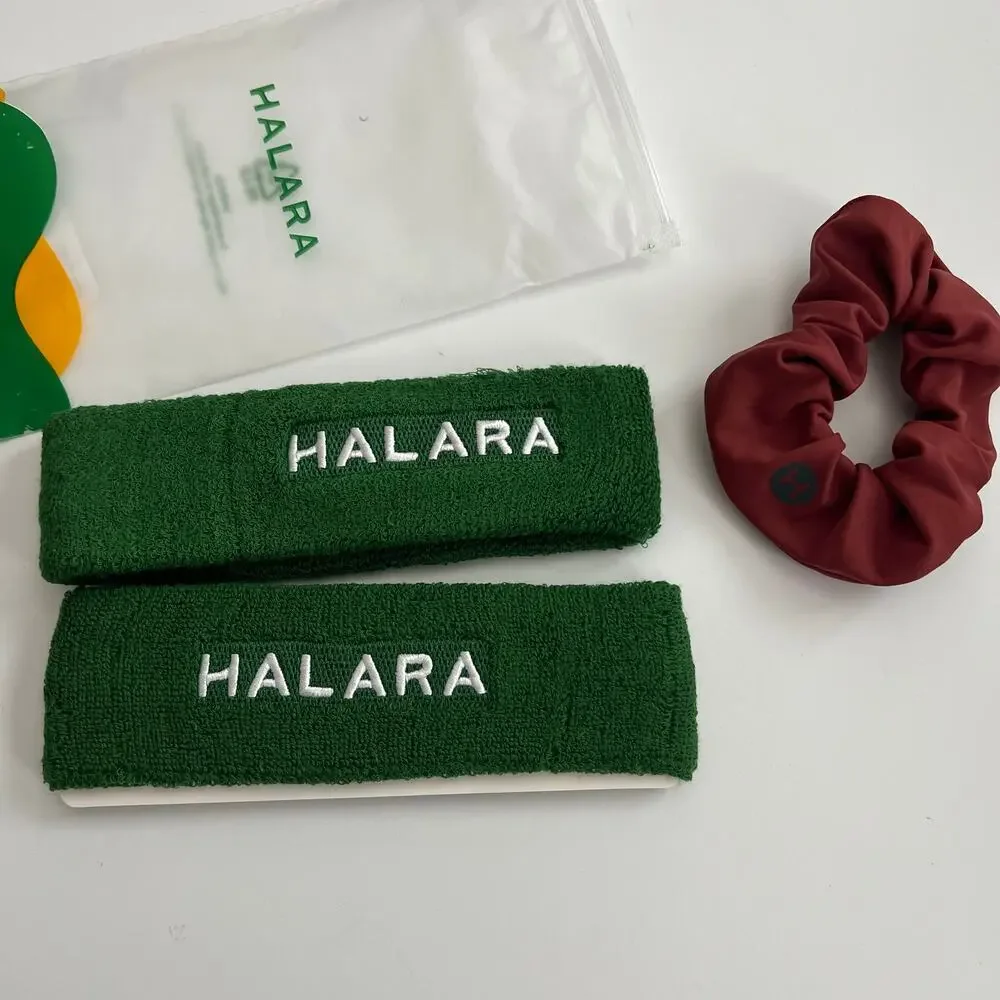 3x Halara Hair Accessories Sweatband Headband Scrunchi green brown